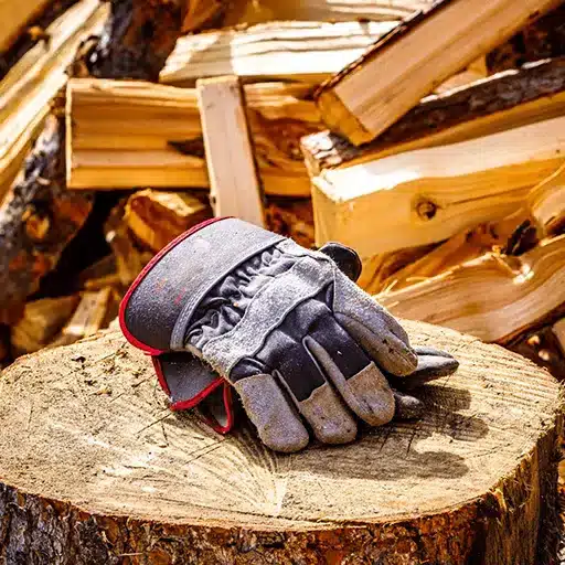 tree surgeon gloves on stump